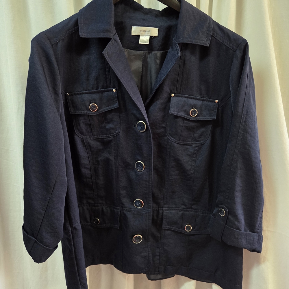 CJ Banks Dark Navy Button-Front Utility Jacket
